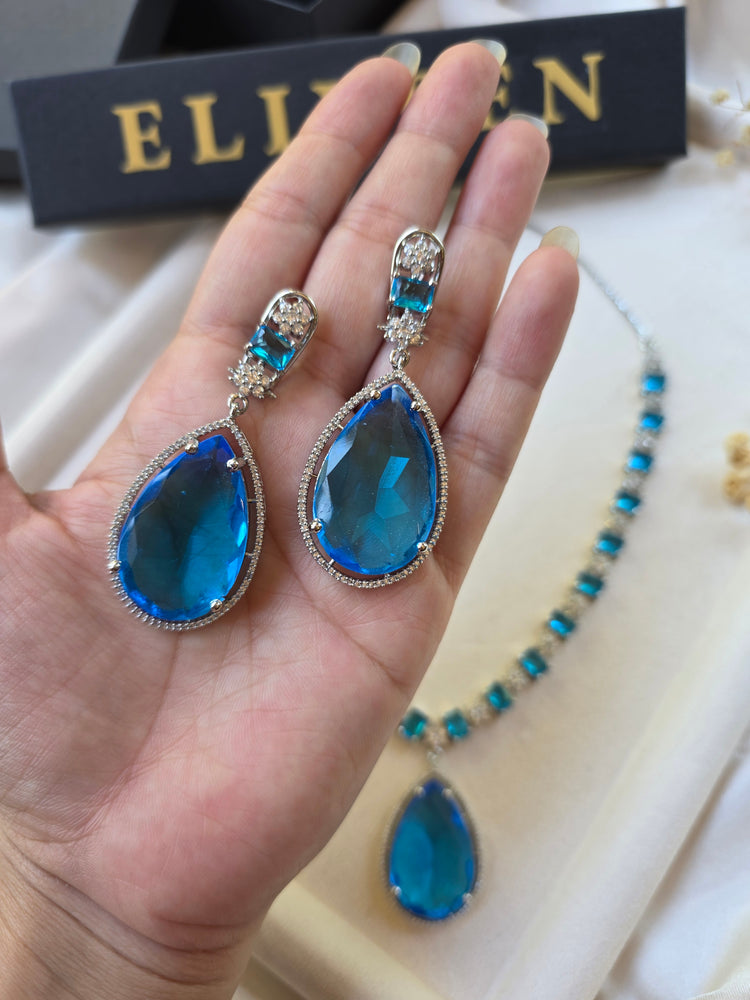 Nina - Stunning Deep Aquamarine Necklace Set With Earrings