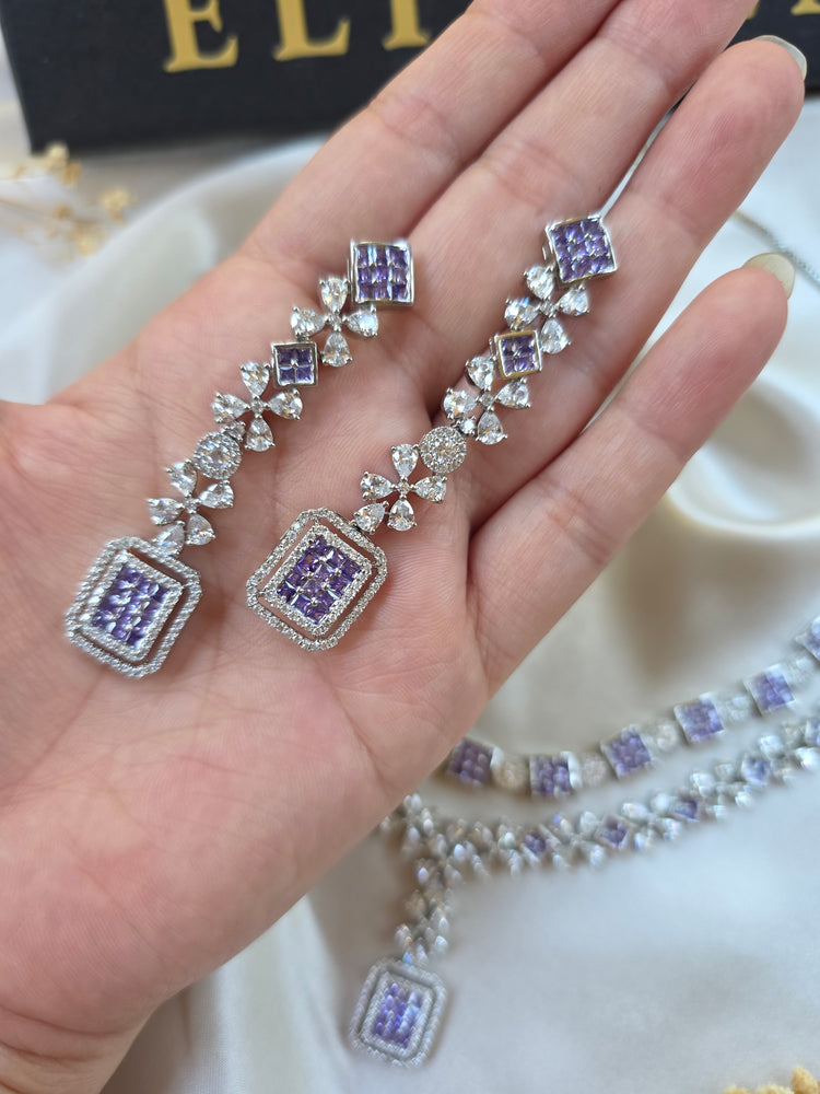 Esha - Classy Purple Amethyst Necklace Set With Earrings