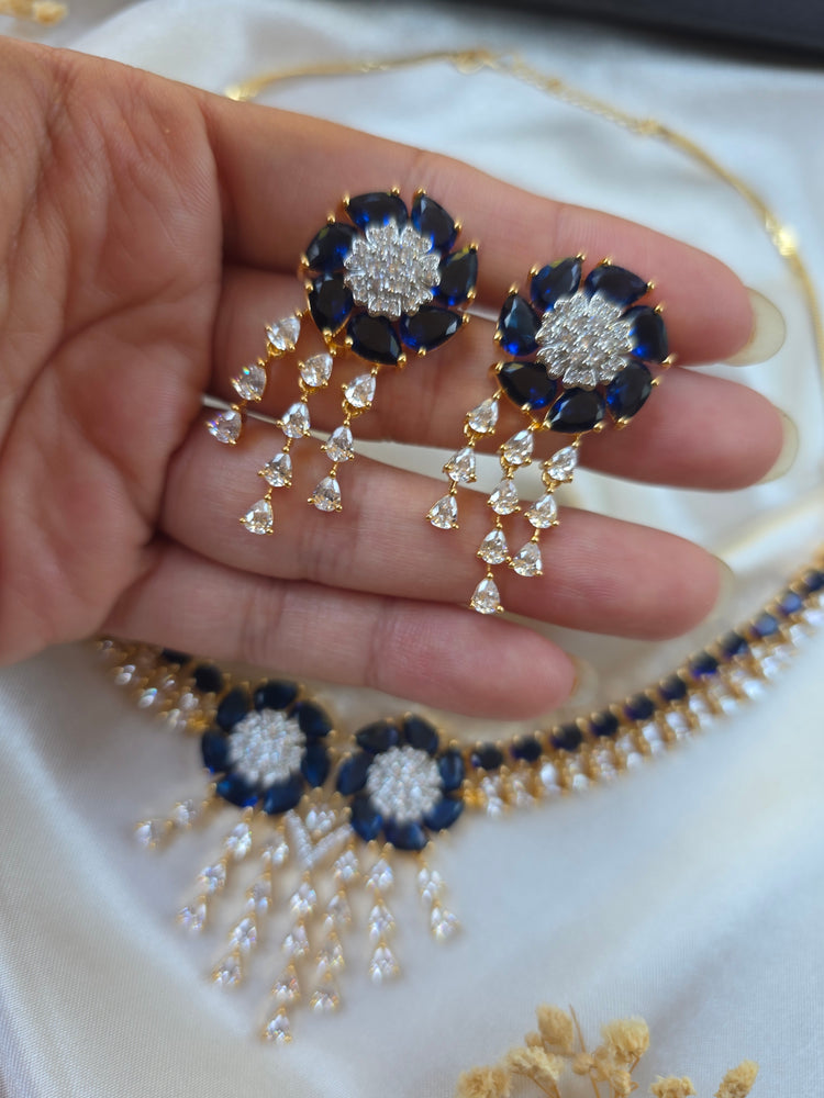 Juna - Bespoke Blue Sapphires Gold Necklace Set With Earrings