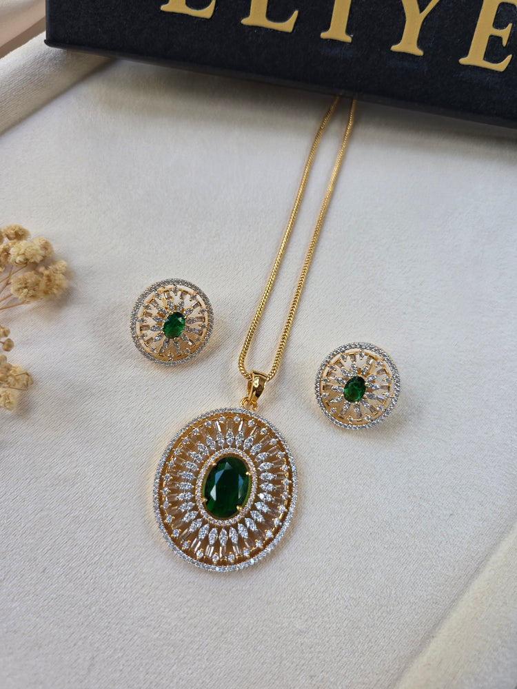 Sarah - Dazzling Gold Gemstone Pendant Set With Earrings