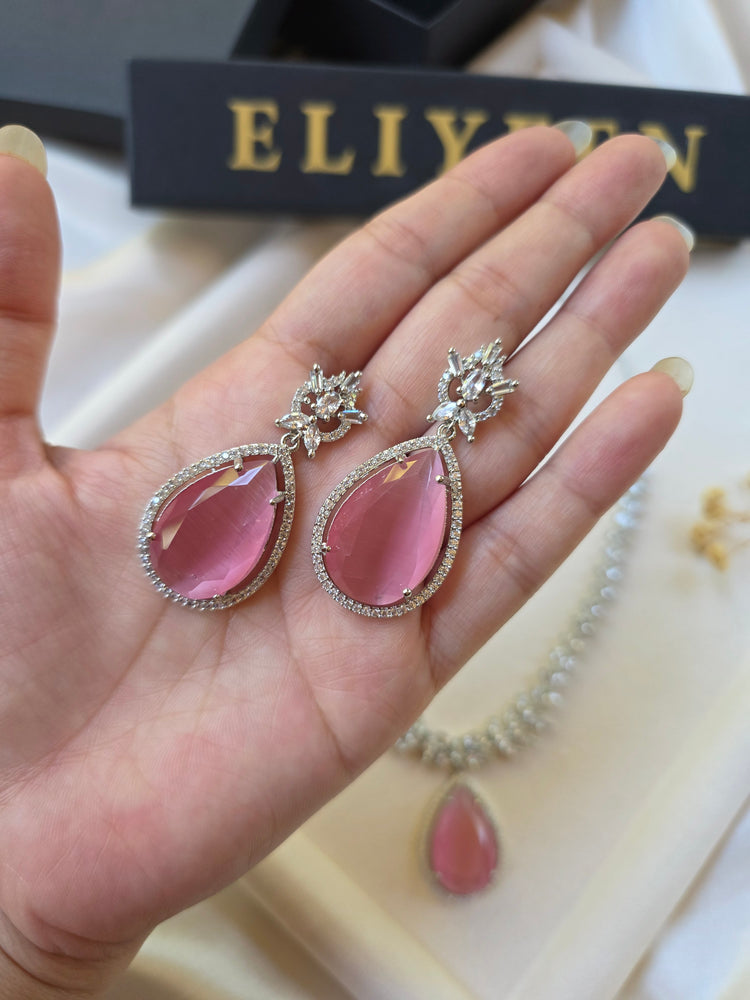 Pink Sapphire Teardrop Necklace & Earrings Set — Amelia