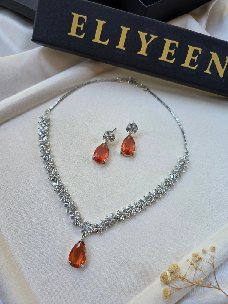Gia - Elegant Orange Sapphire Necklace Set With Earrings