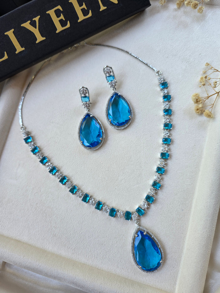 Nina - Stunning Deep Aquamarine Necklace Set With Earrings