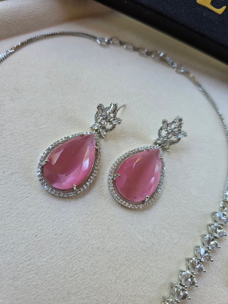 Pink Sapphire Teardrop Necklace & Earrings Set — Amelia