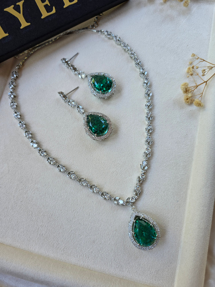 Angela - Classy Green Topaz Necklace Set With Earrings