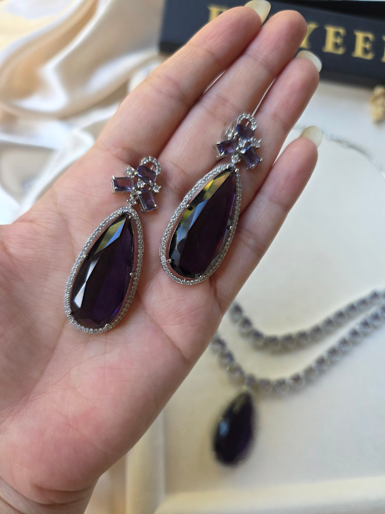 Deep Purple Amethysts Necklace Set With Earrings - Aania