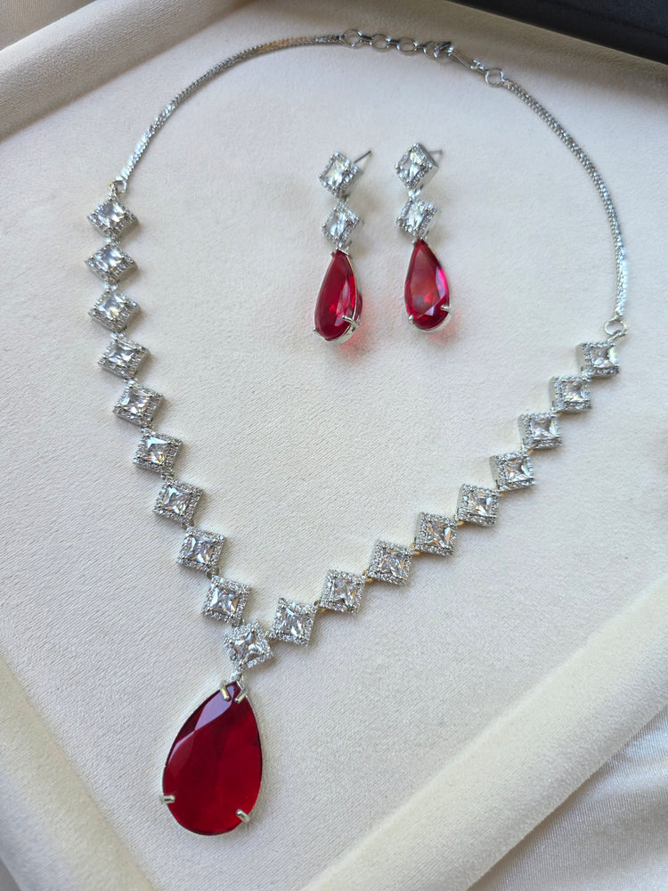 Deep Red Garnet Teardrop Necklace & Earrings Set — Mahi