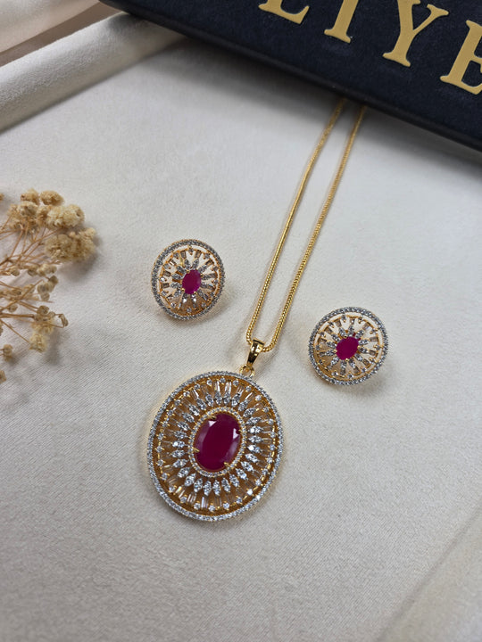 Sarah - Dazzling Gold Gemstone Pendant Set With Earrings