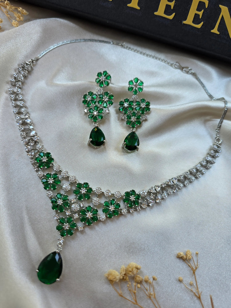Jina - Beautiful Floral Gemstones Necklace Set with Earrings