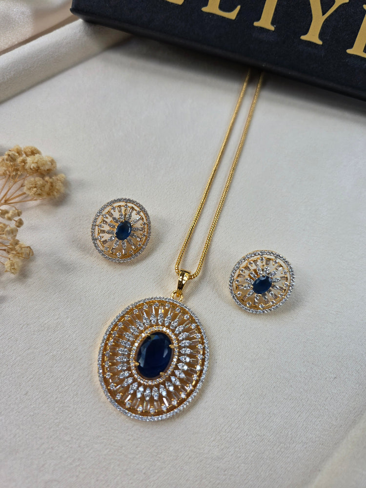 Sarah - Dazzling Gold Gemstone Pendant Set With Earrings