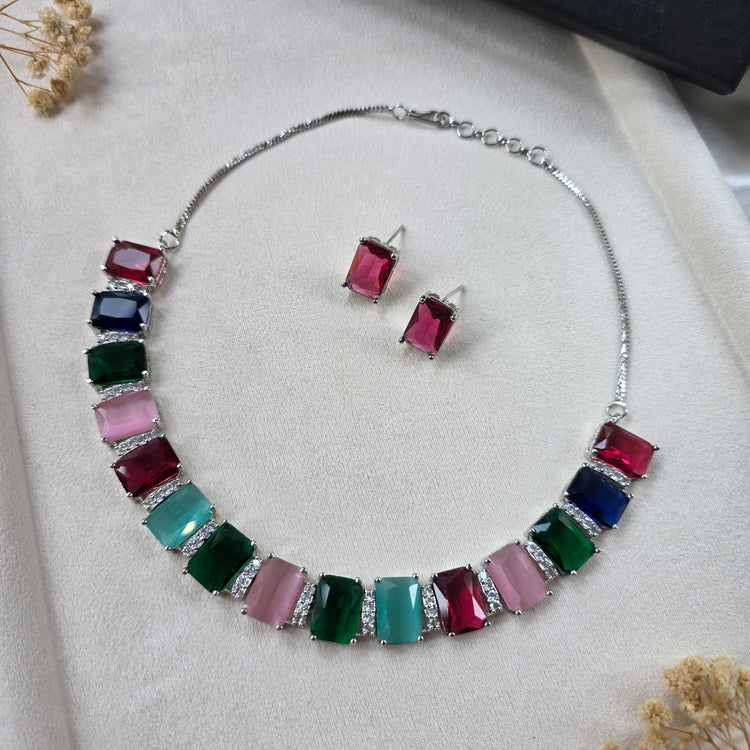 Stunning Multi Gemstones Necklace Set with Earrings — Ollie