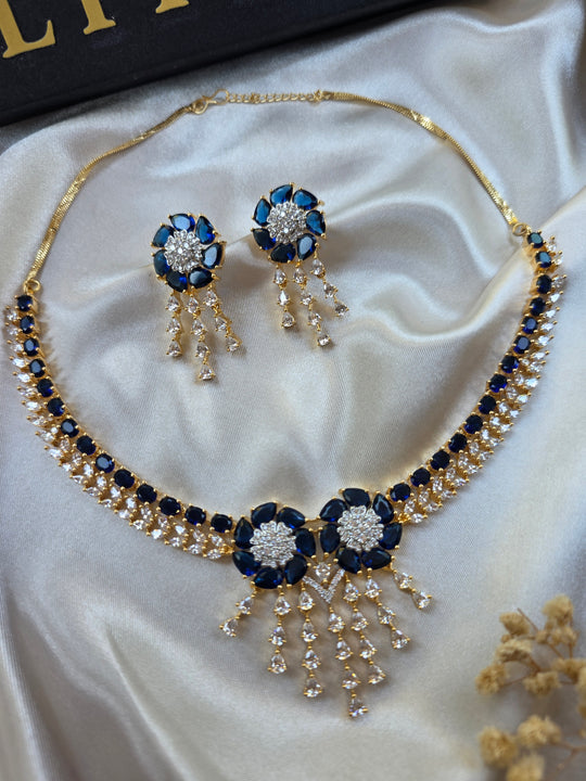 Juna - Bespoke Blue Sapphires Gold Necklace Set With Earrings