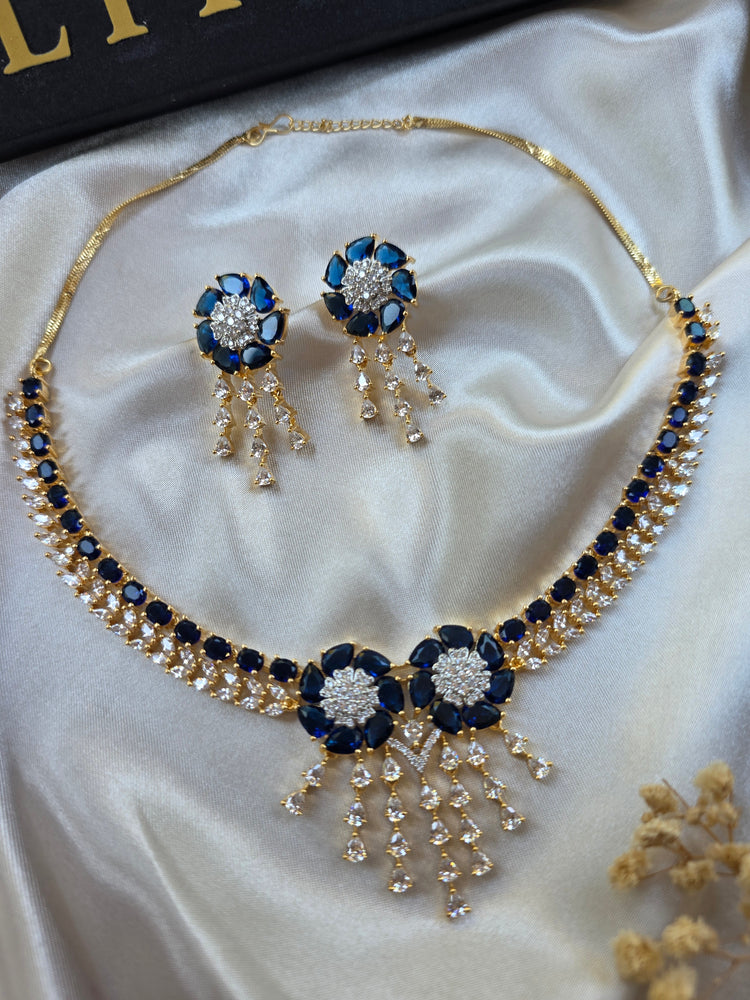 Juna - Bespoke Blue Sapphires Gold Necklace Set With Earrings
