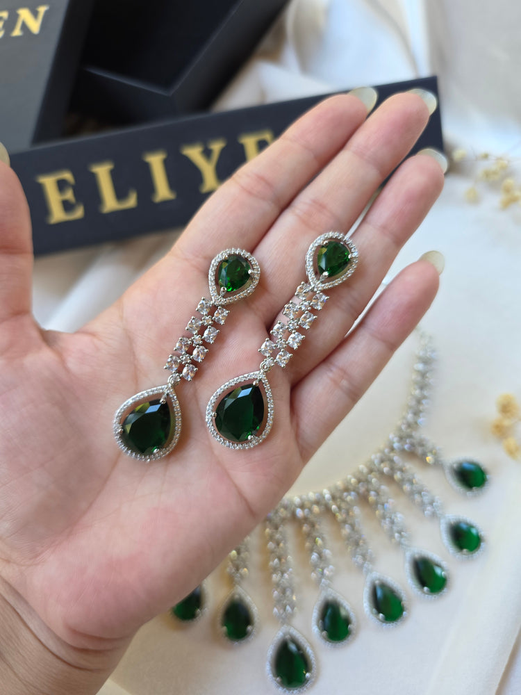 Lona - Bespoke Emerald & CZ Necklace Set With Earrings