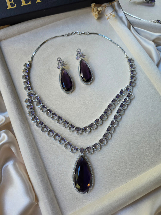 Deep Purple Amethysts Necklace Set With Earrings - Aania