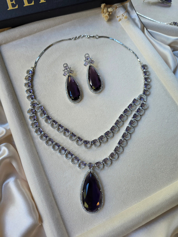 Deep Purple Amethysts Necklace Set With Earrings - Aania
