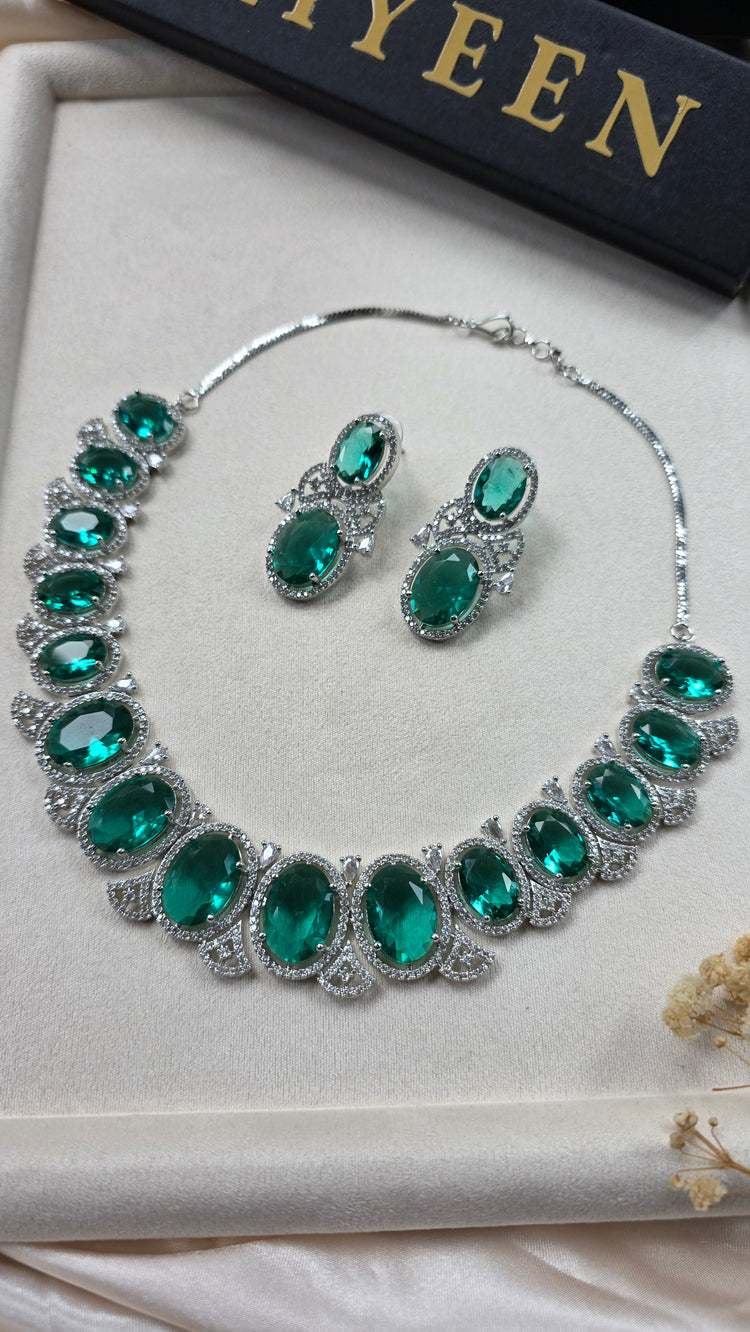 Bold Green Topaz Necklace Set With Earrings — Iriana