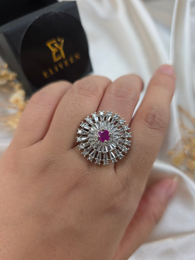 Mishi - Ruby Red CZ Size Adjustable Ring