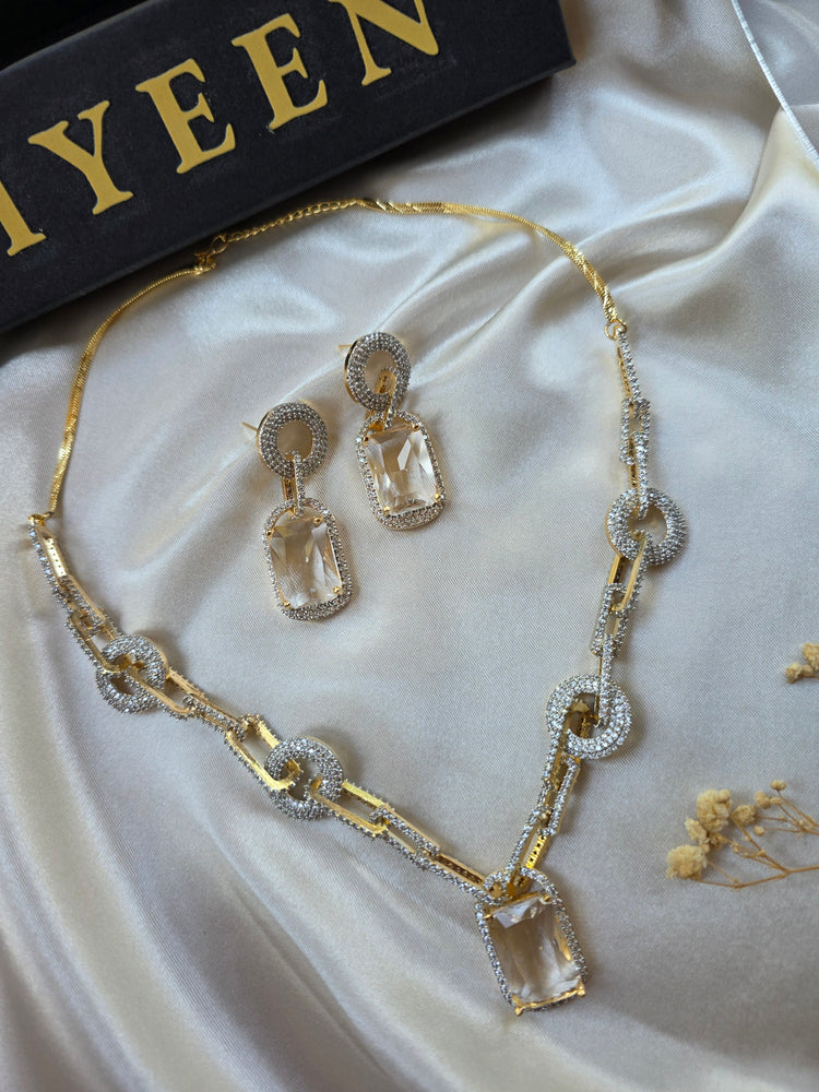 Fiona - Bespoke Clear Quartz Gold Necklace Set With Earrings