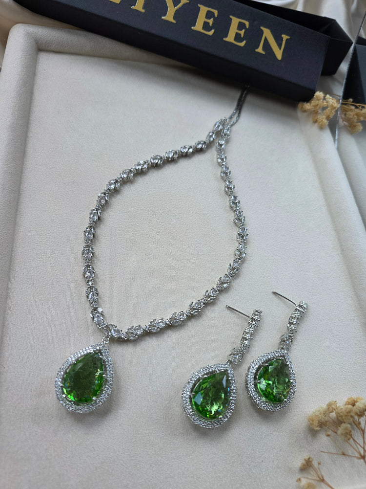 Green Peridot Teardrop Necklace & Earrings Set — Ira