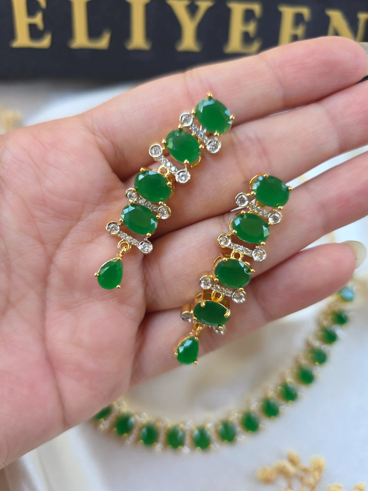 Irsa - Gold Gemstones Necklace Set With Earrings