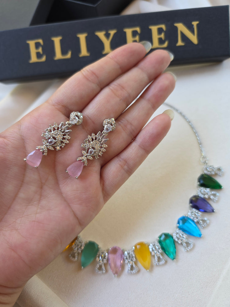 Sneha - Stunning Multi Gemstones Necklace Set with Earrings