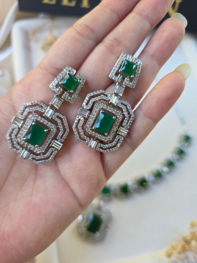 Emerald Green Necklace Earrings Set with CZ — Lita