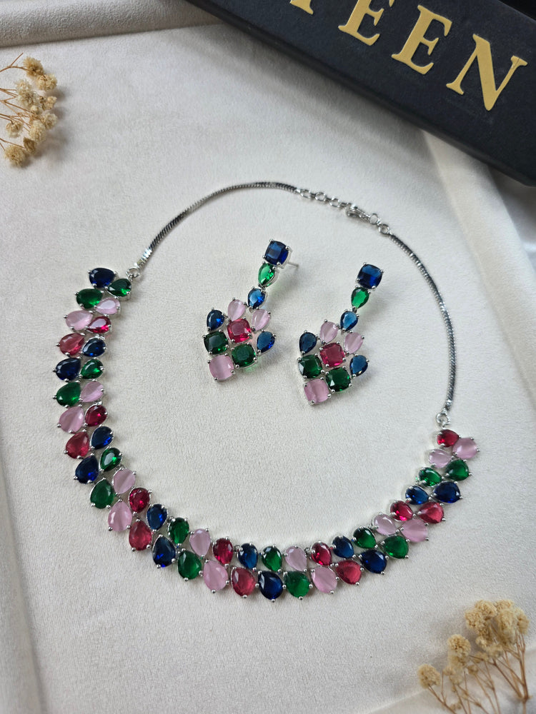 Delicate Multi Gemstones Necklace Set with Earrings — Ronnie