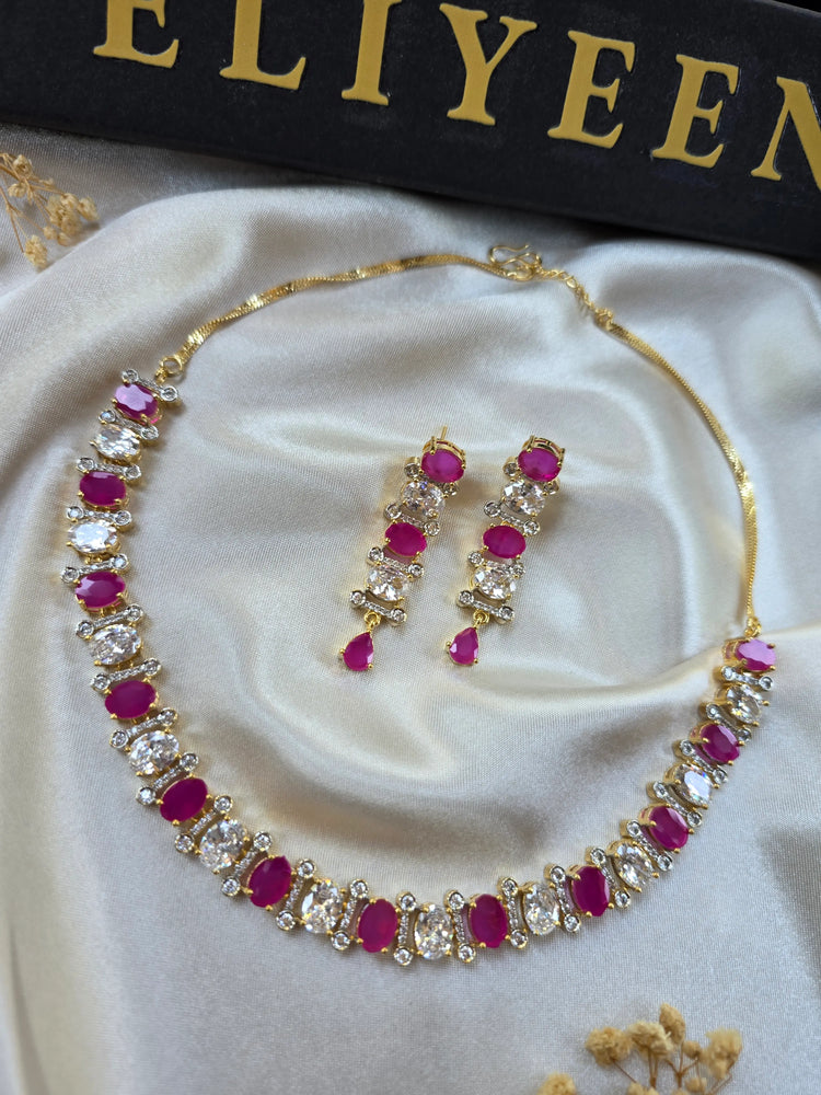 Irsa - Gold Gemstones Necklace Set With Earrings