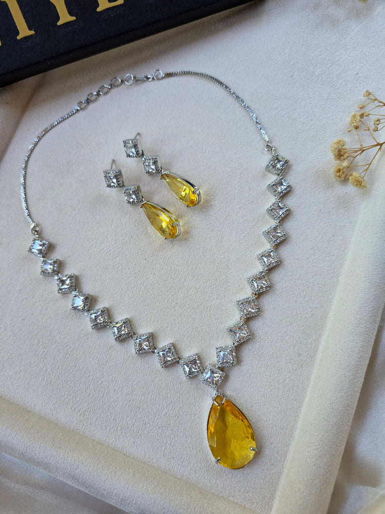 Yellow Citrine Teardrop Necklace & Earrings Set — Mahi