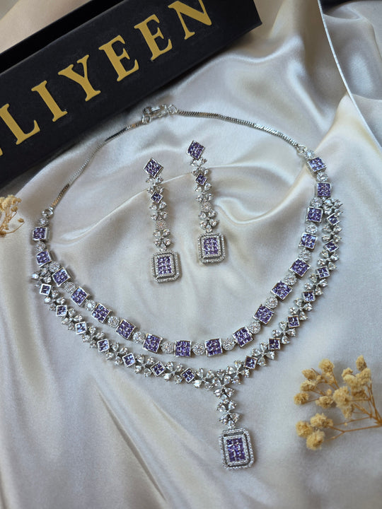 Esha - Classy Purple Amethyst Necklace Set With Earrings