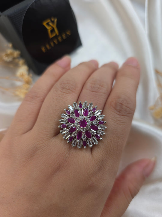Lily - Elegant Rubies Size Adjustable Ring