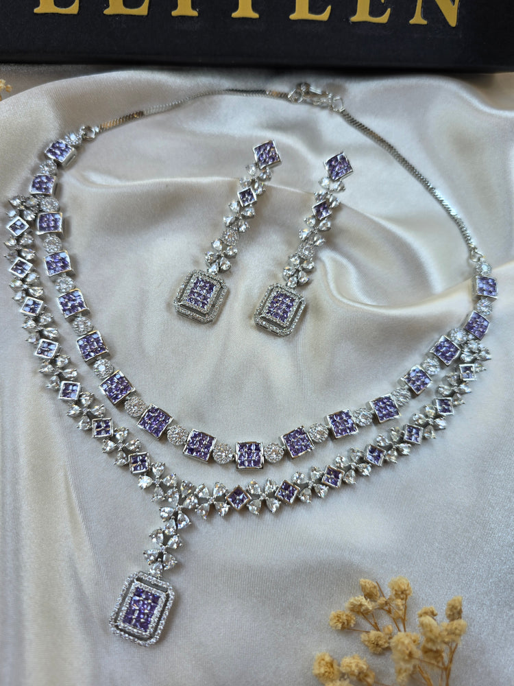 Esha - Classy Purple Amethyst Necklace Set With Earrings