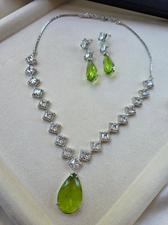 Green Peridot Teardrop Necklace & Earrings Set — Mahi