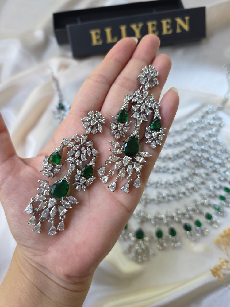 Aroush - Deep Emerald Green Necklace Set With Earrings
