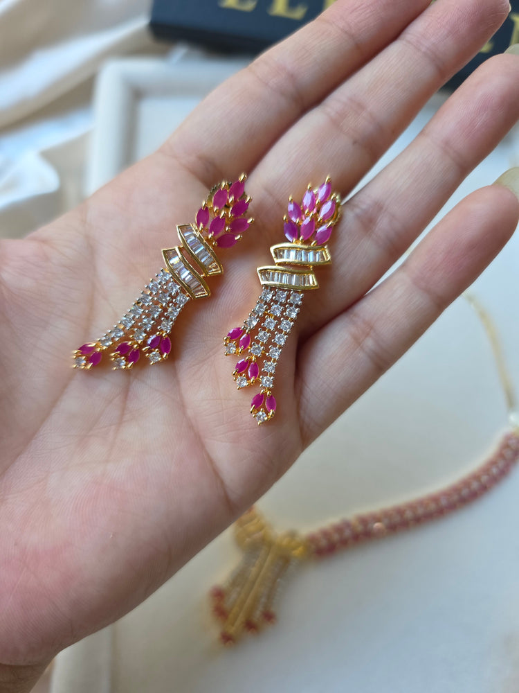 Hot Pink Rubies Necklace Set With Earrings - Nia
