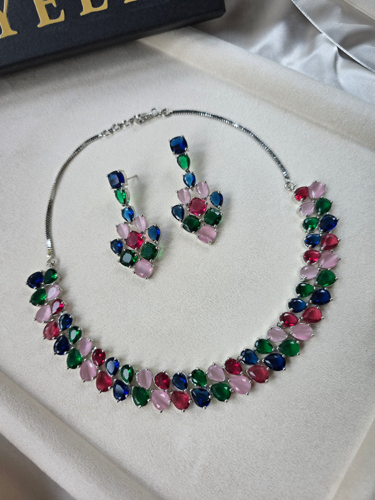 Delicate Multi Gemstones Necklace Set with Earrings — Ronnie