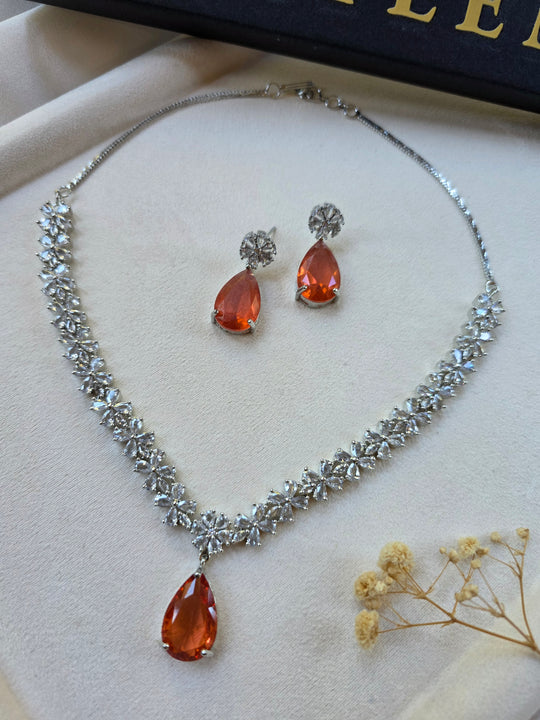 Gia - Elegant Orange Sapphire Necklace Set With Earrings