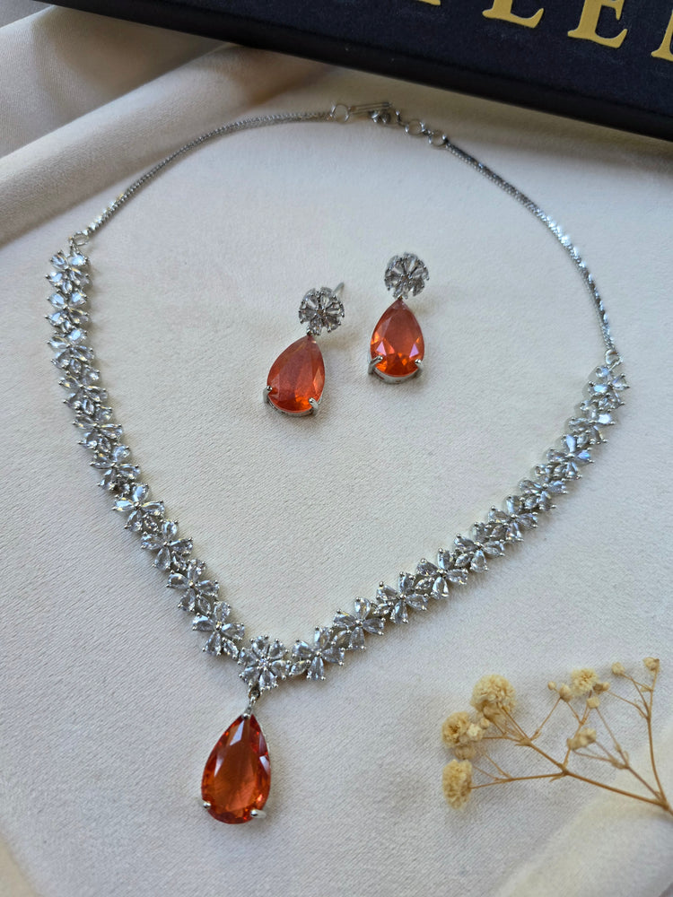 Gia - Elegant Orange Sapphire Necklace Set With Earrings