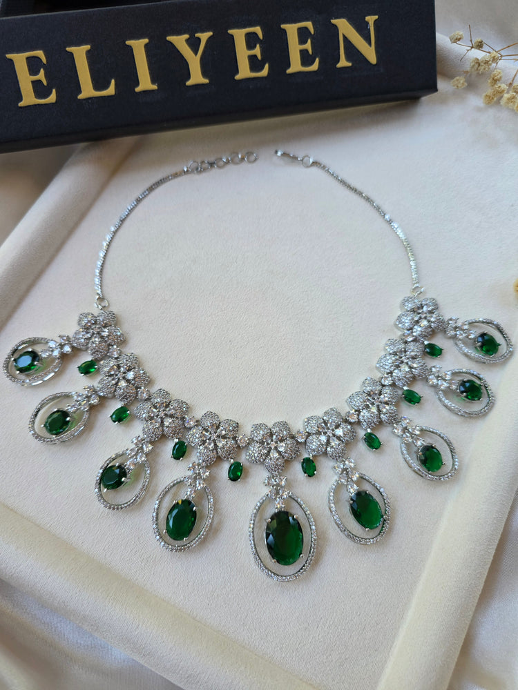 Cora - Deep Emerald Green Necklace Set With Earrings