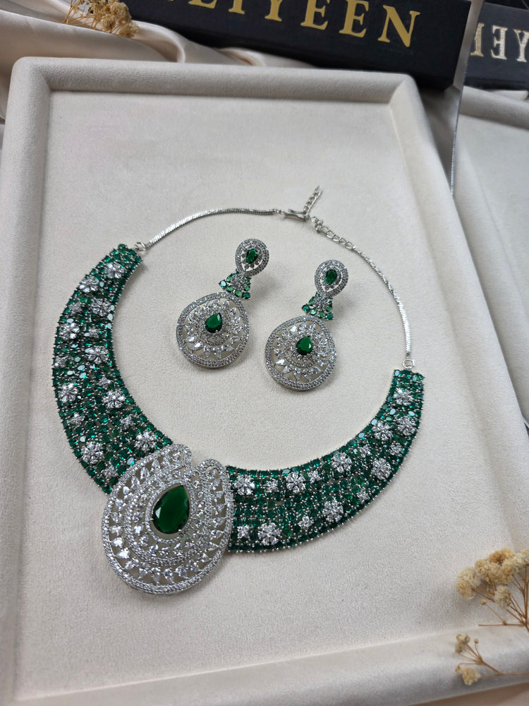 Bespoke Emerald Green Statement Necklace Set With Earrings — Maya