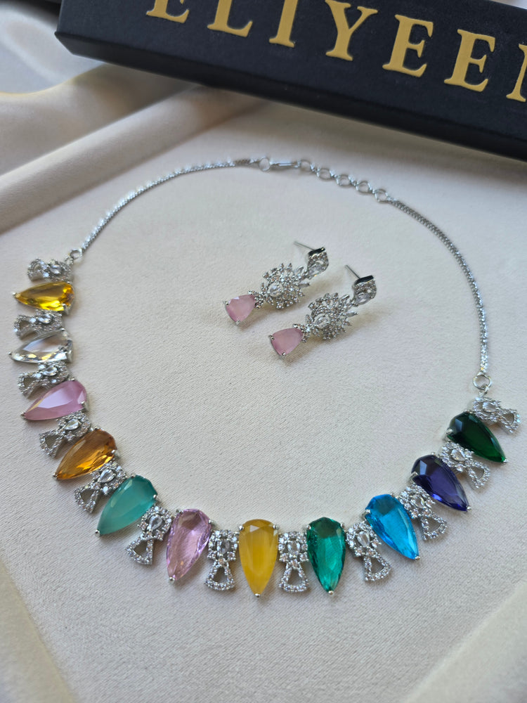 Sneha - Stunning Multi Gemstones Necklace Set with Earrings