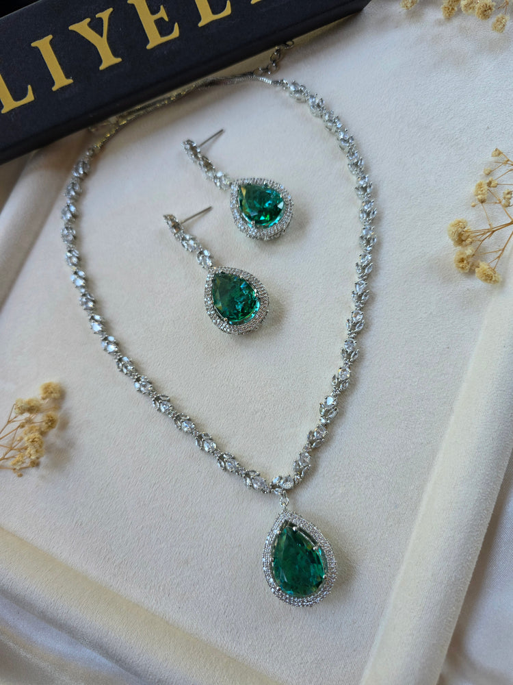 Angela - Classy Green Topaz Necklace Set With Earrings