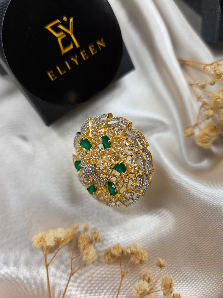 Merry - Classy Emeralds Gold Plated Size Adjustable Ring