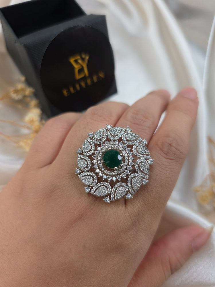 Nisha - Bold Emerald CZ Size Adjustable Ring