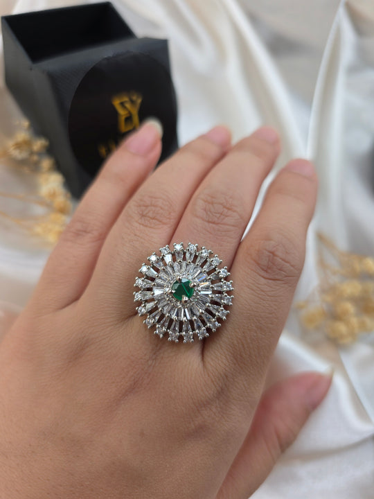 Mishi - Emerald Green CZ Size Adjustable Ring