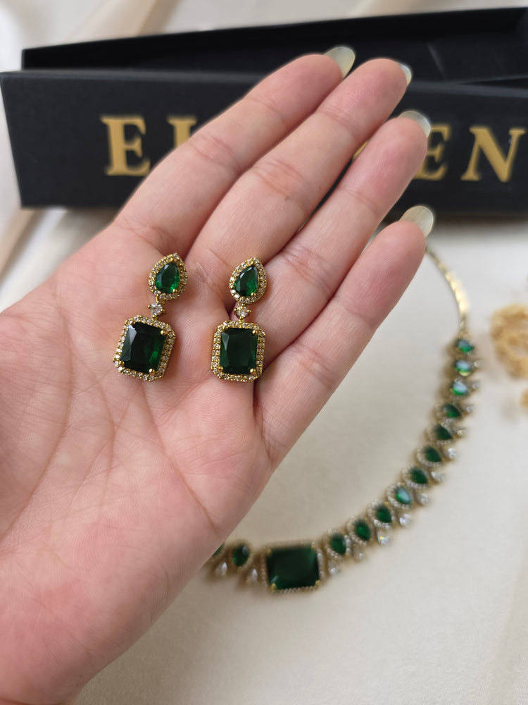 Richa - Gold Plated Emerald Green Necklace Set