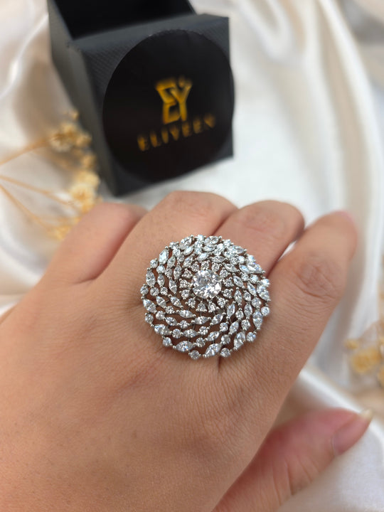Arya - White Gold Plated Cubic Zirconia Size Adjustable Ring