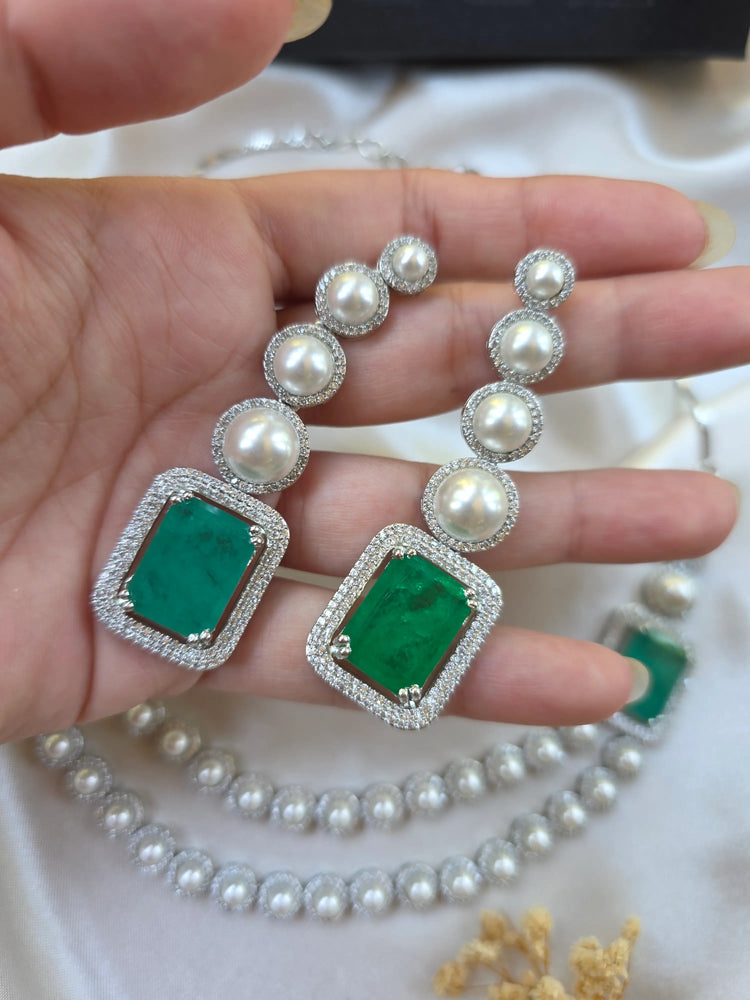 Nyla - Double Layered Pearls Necklace Set With Earrings