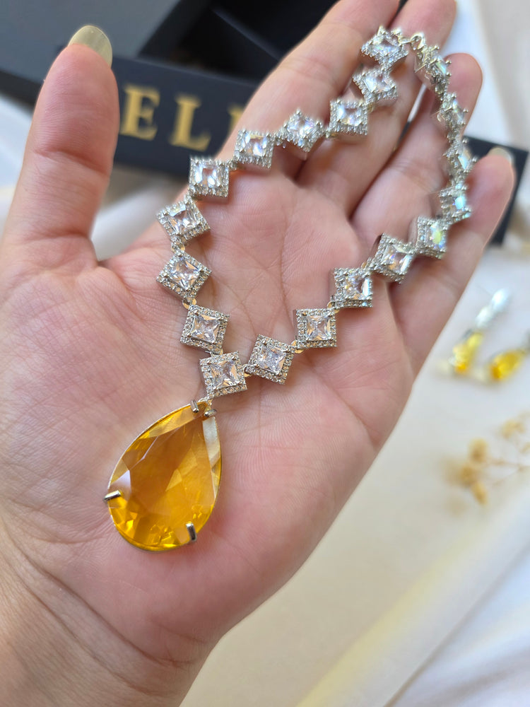 Yellow Citrine Teardrop Necklace & Earrings Set — Mahi